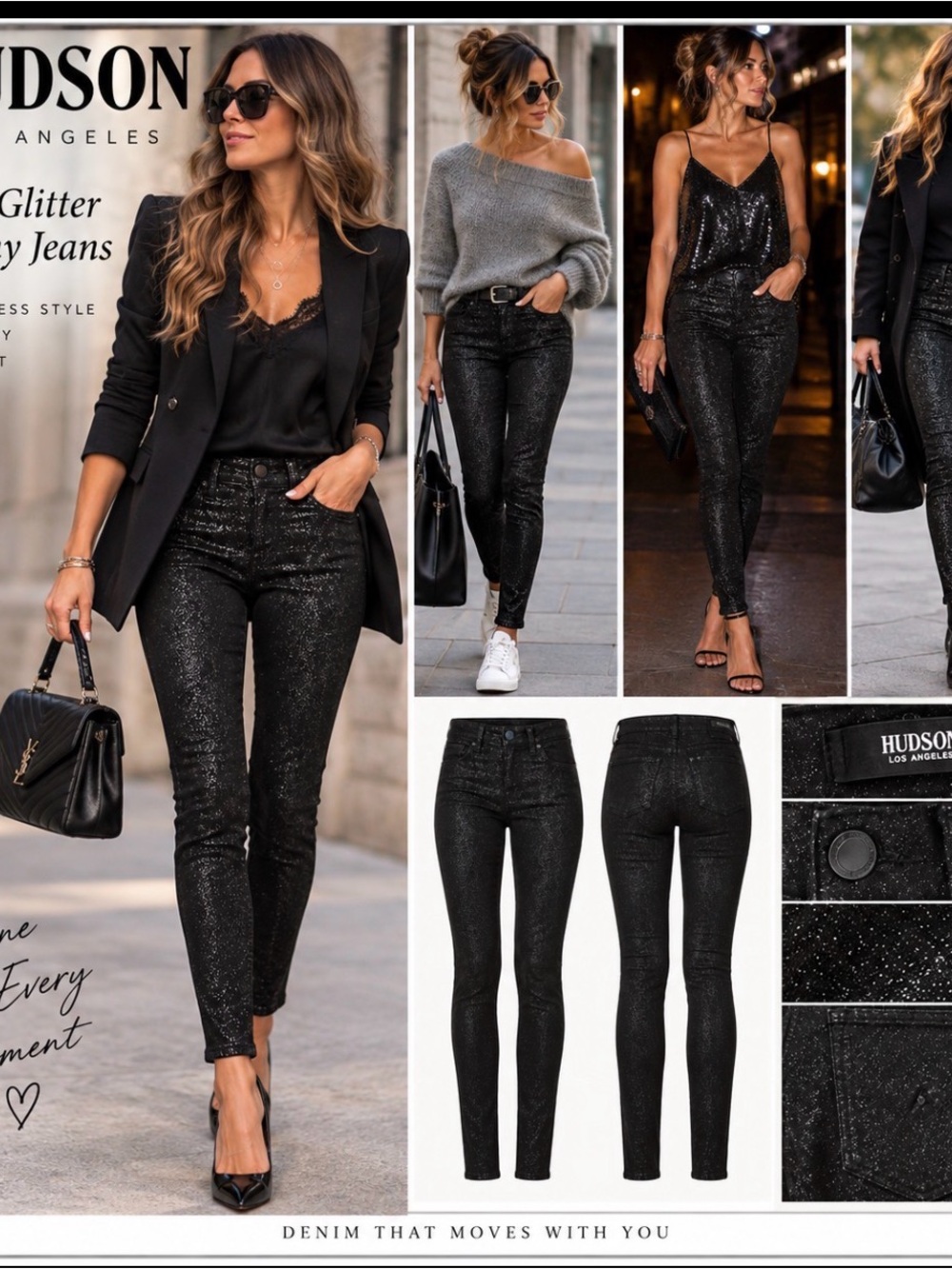 Hudson Nico Glitter Metallic Black Skinny